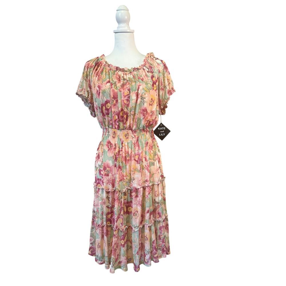 kate and Lily Nwt floral pink and yellow cottagecore dress womens plus size 20w